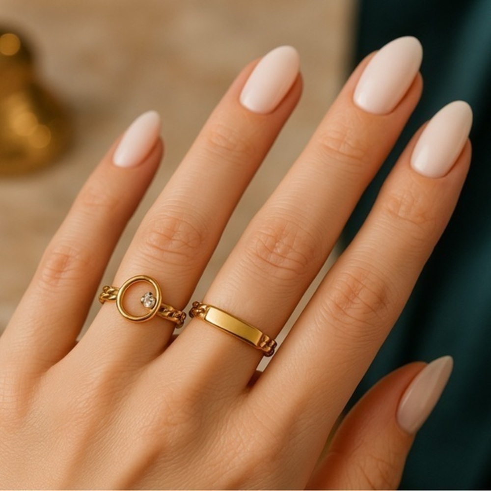 🔗 Link rings in gold tone, 1 w/solid bar across top & 1 w/cz stone inside 💛🤍